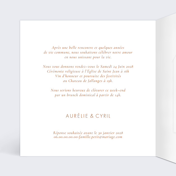 Faire part mariage Bouquet Parfumé avec graines Intérieur Gauche