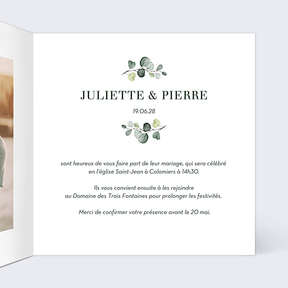 Faire-part Mariage Petite branche eucalyptus