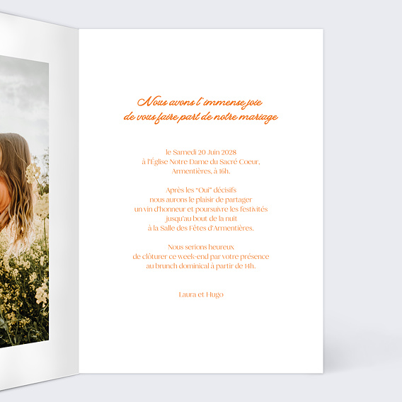 Faire part mariage Guinguette champêtre Intérieur Droit