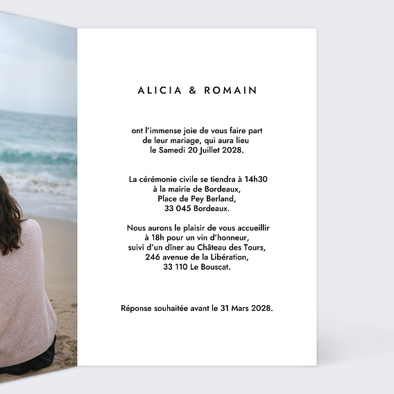 Faire part mariage Couple en illustration minimaliste Intérieur Droit