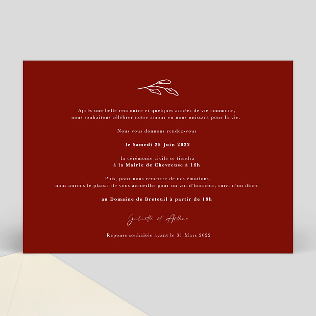 Faire-part Mariage Son Sourire Verso