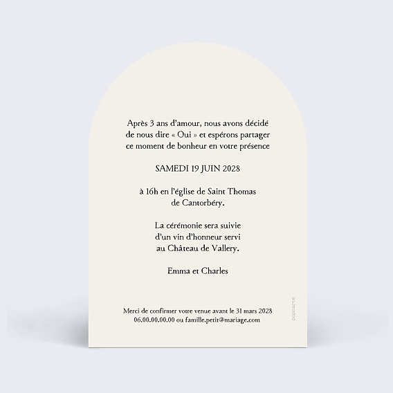 Faire part mariage Vinyle Verso