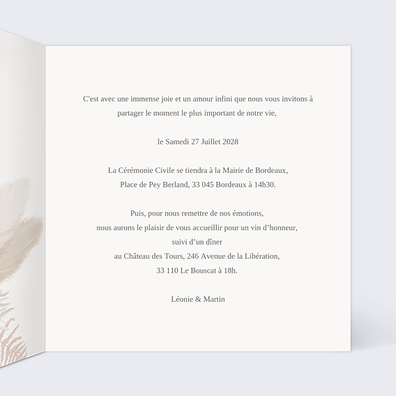 Faire part mariage Couronne Bohème Rosé Intérieur Droit