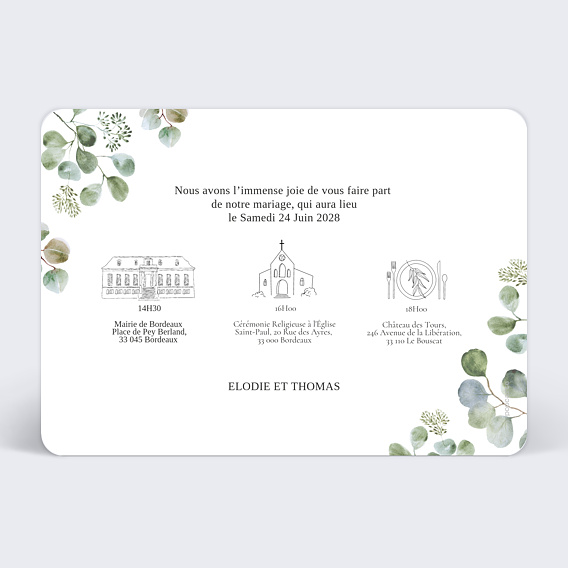Faire part mariage Cadre Eucalyptus Verso