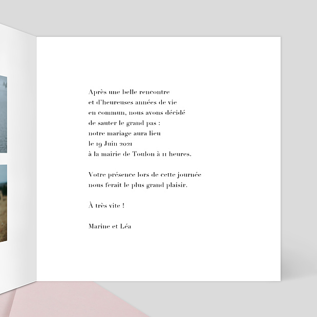Faire-part Mariage Minimal Intérieur Droit