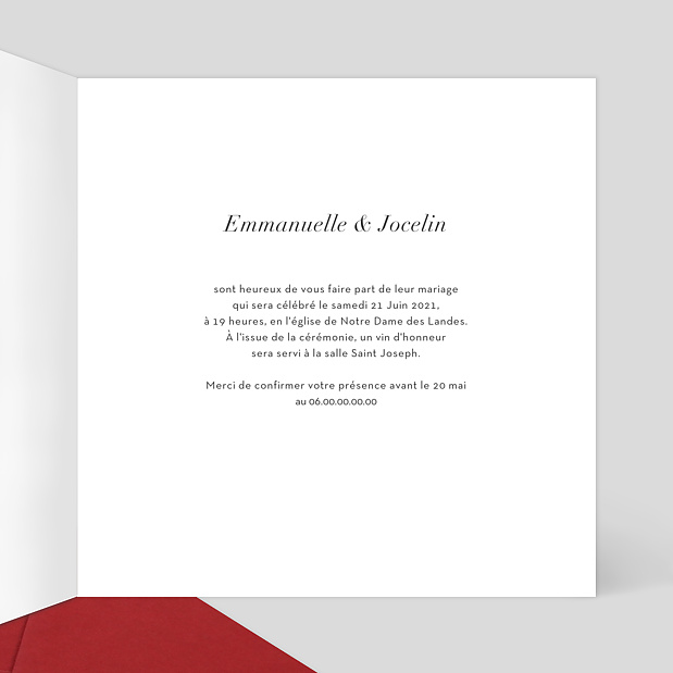 Faire-part Mariage Sobre et Joli Intérieur Droit