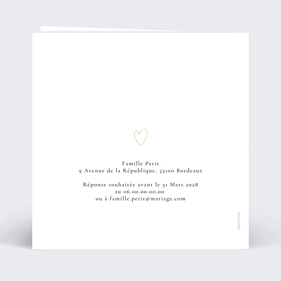 Faire part mariage Ligne du coeur Verso