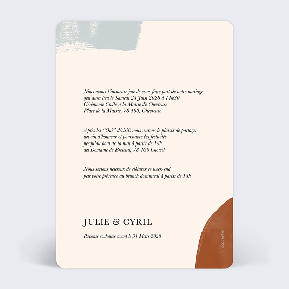 Faire part mariage Graphique Verso