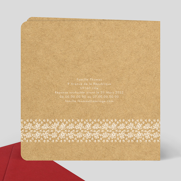 Faire-part de mariage jolie dentelle Verso
