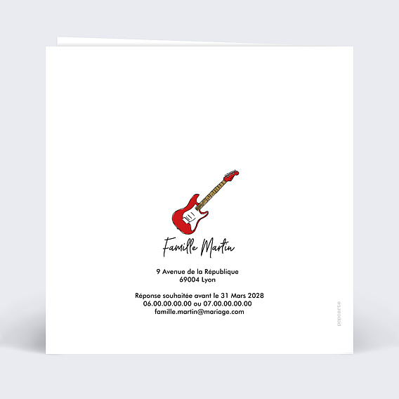 Faire part mariage Couple Rock Verso