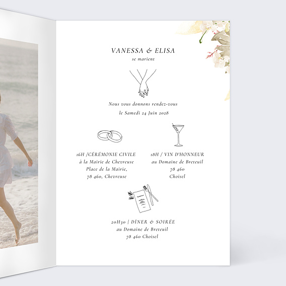 Faire part mariage Bouquet Boho Intérieur Droit