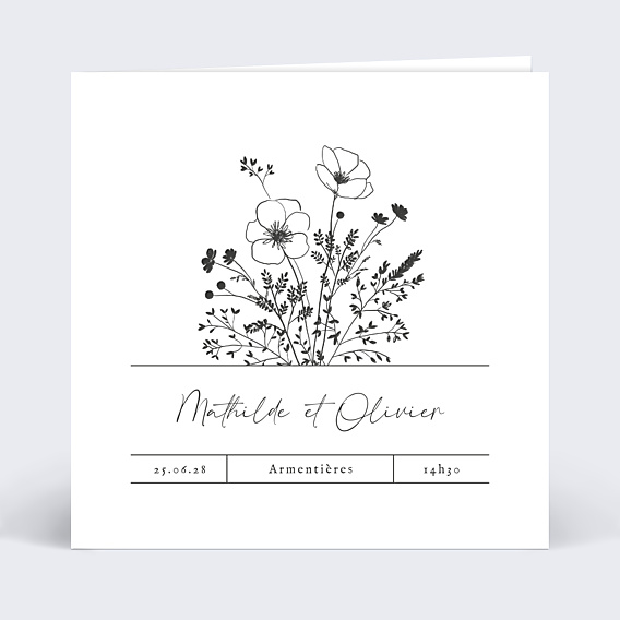 Faire-part Mariage Bouquet Champêtre Blanc