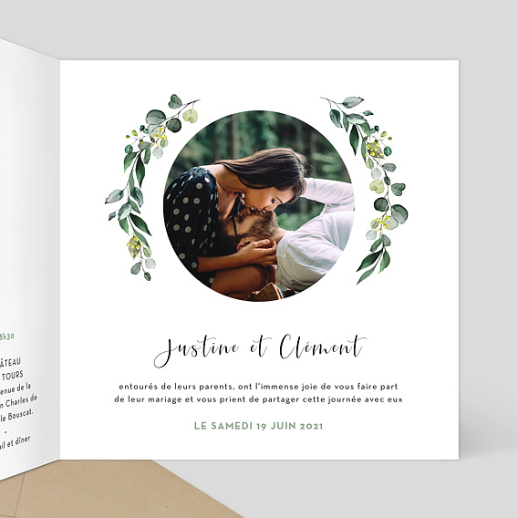 Faire part mariage Découpe Eucalyptus Intérieur Droit