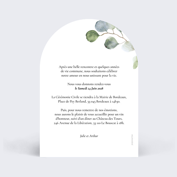 Faire-part Mariage Couronne Ocre Eucalyptus
