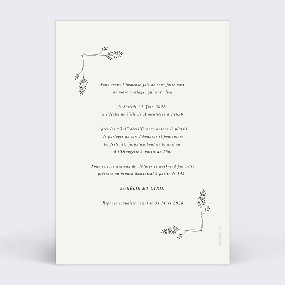 Faire part mariage Liseré Verso