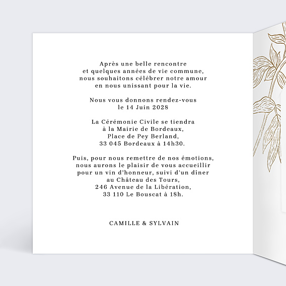Faire-part Mariage Initiales Fleuries avec graines