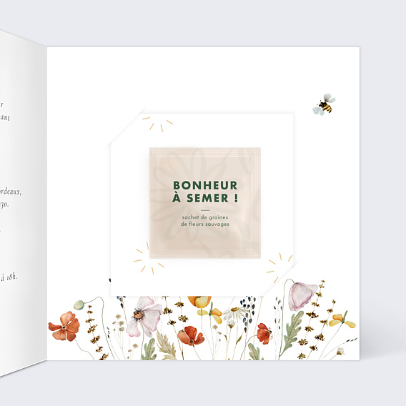 Faire-part Mariage Fleurs des champs avec graines