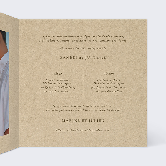 Faire part mariage Cœur avec les Mains Intérieur Droit