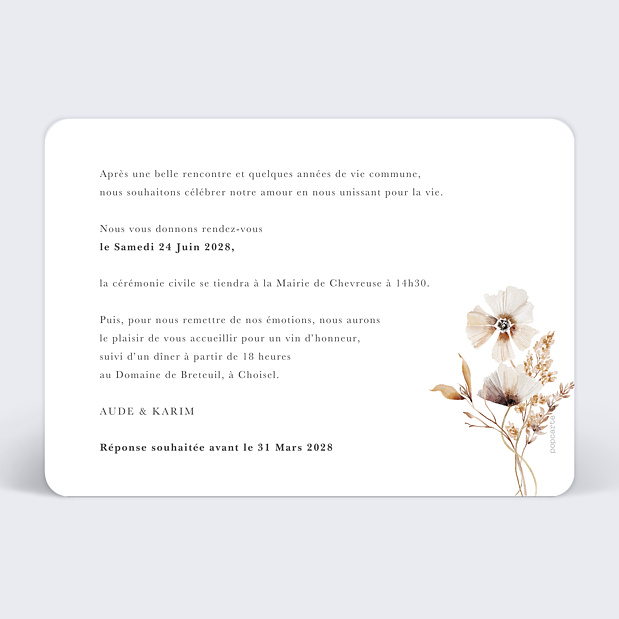 Faire-part Mariage Jardin Sauvage II Verso