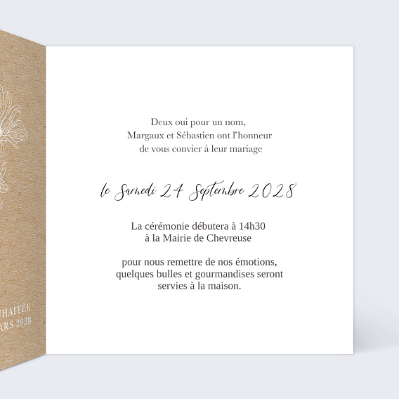 Faire part mariage Gravure Kraft Intérieur Droit