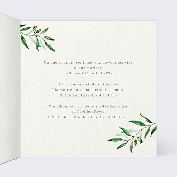 Faire-part Mariage Arche et Oliviers