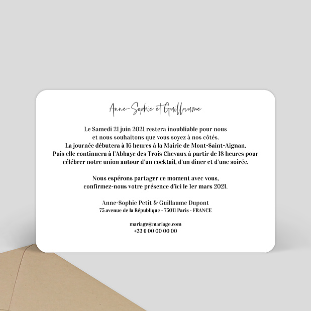 Faire-part Mariage Charme Classique Verso