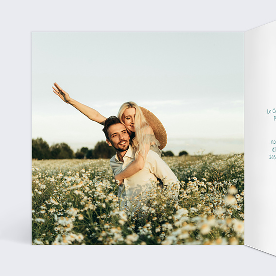 Faire part mariage Petites fleurs bleues Intérieur Gauche