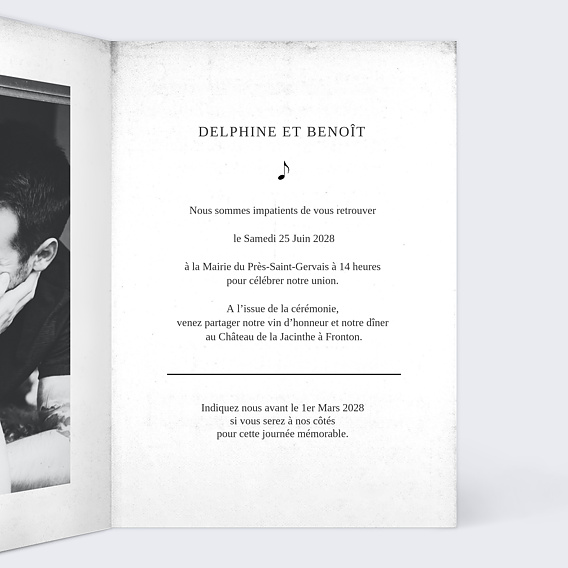 Faire part mariage Faire-part de Mariage Musique Intérieur Droit