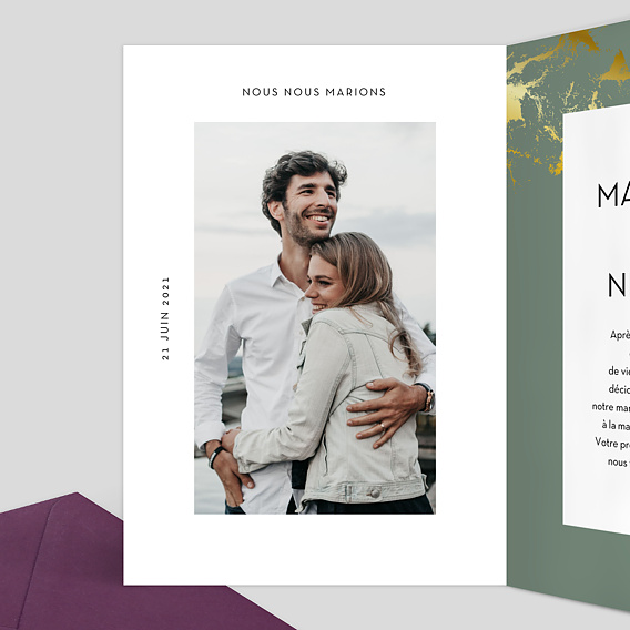 Faire part mariage Marbre Vert Intérieur Gauche