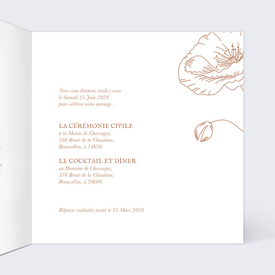 Faire-part Mariage Coquelicot