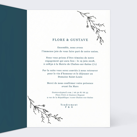 Faire part mariage Idylle Intérieur Droit