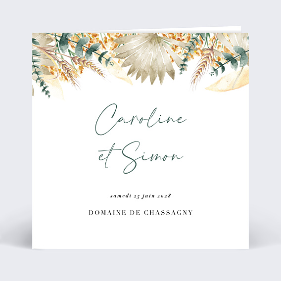 Faire part mariage Bohemia avec graines Recto