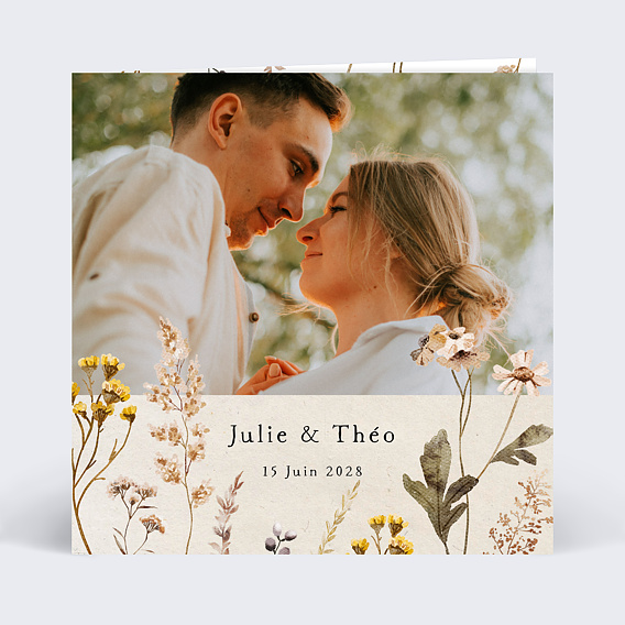 Faire part mariage Bouquet Sauvage avec Graines Recto
