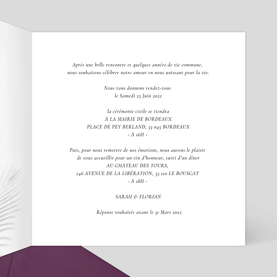 Faire part mariage Lune de Miel Intérieur Droit