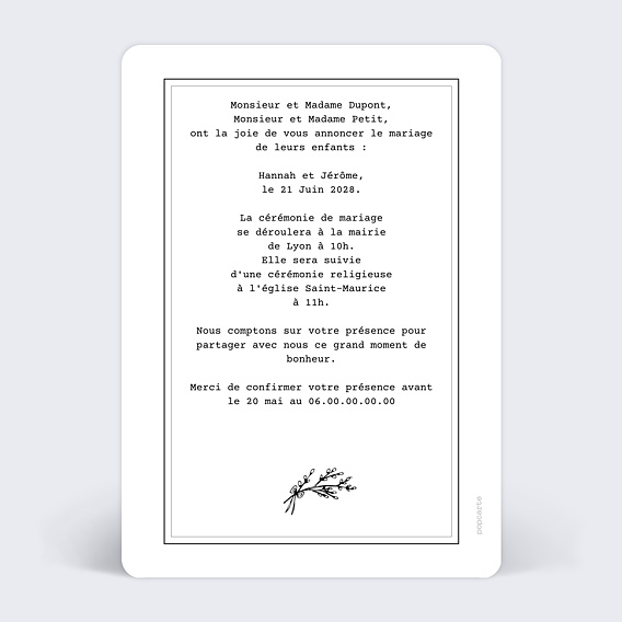 Faire part mariage Tampon Rustique 1 Photo Verso