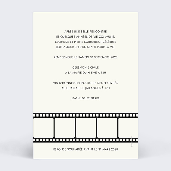 Faire-part Mariage Bande cinéma vintage