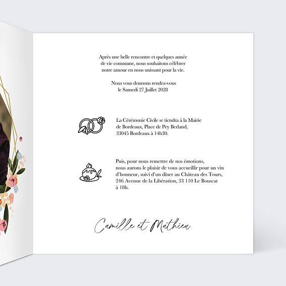 Faire part mariage Hexagone Champêtre Intérieur Droit