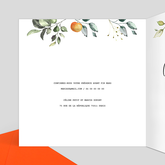 Faire part mariage Agrumes Intérieur Gauche