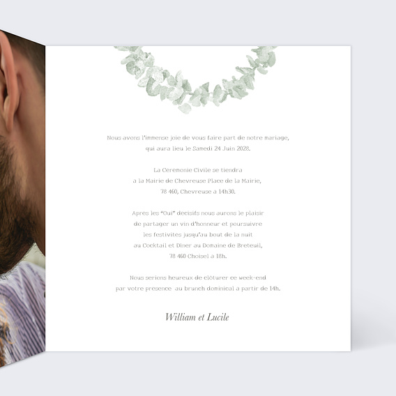 Faire part mariage Couronne Eucalyptus Aquarelle Intérieur Droit