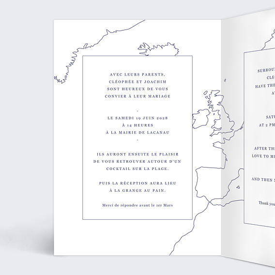 Faire part mariage Map voyage Intérieur Gauche