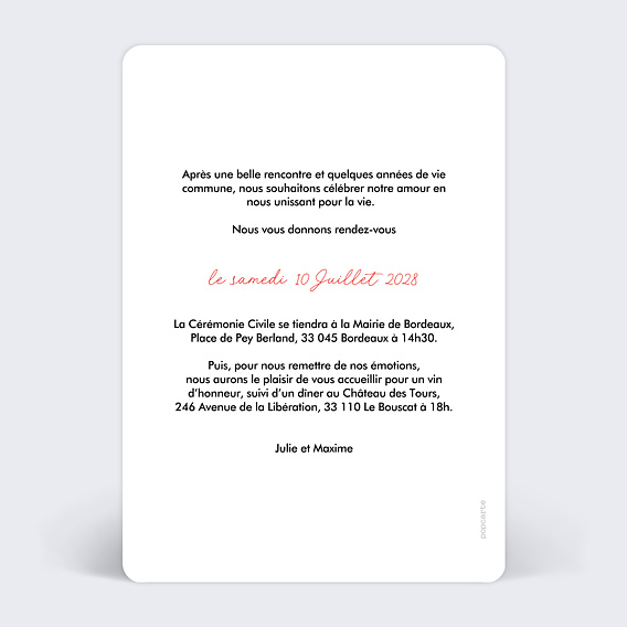 Faire part mariage Bref Verso