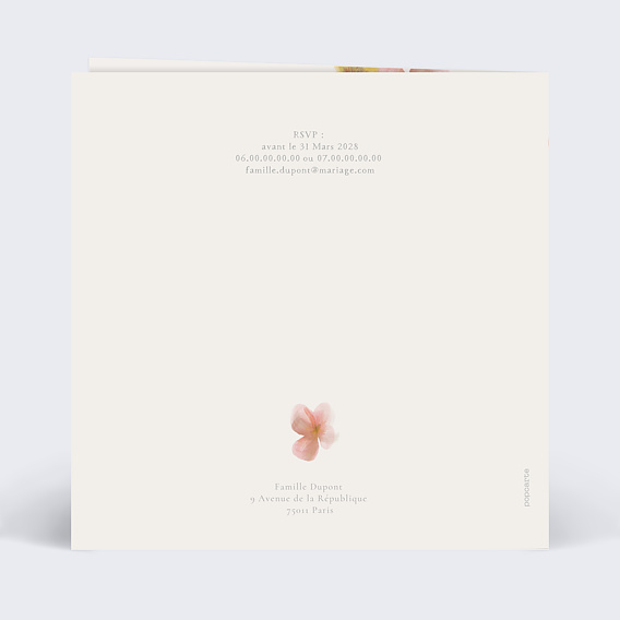 Faire part mariage Profusion Aquarelle Verso