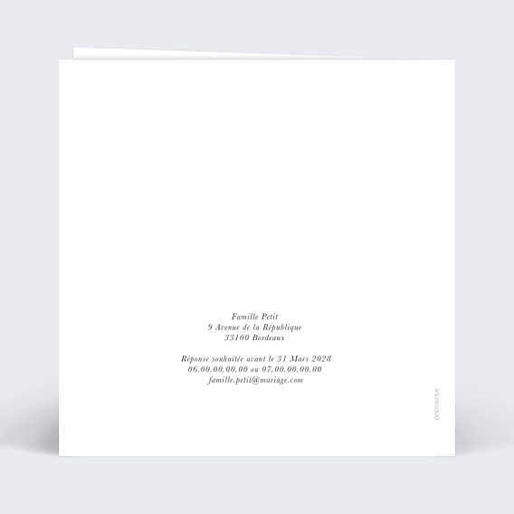 Faire part mariage Affection Verso