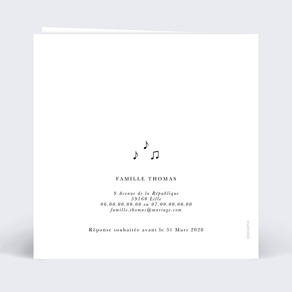 Faire part mariage Allégresse Verso