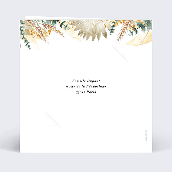 Faire part mariage Bohemia avec graines Verso