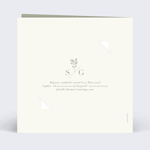 Faire part mariage Botanica avec Graines Verso