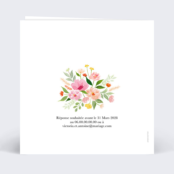 Faire part mariage Bouquet Champêtre Aquarelle Verso