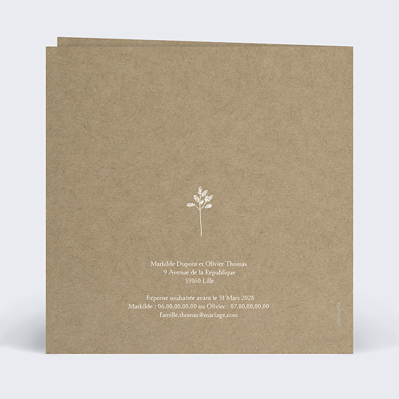 Faire part mariage Bouquet Champêtre Verso