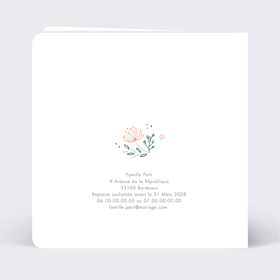 Faire part mariage Couronne de Fleurs Verso