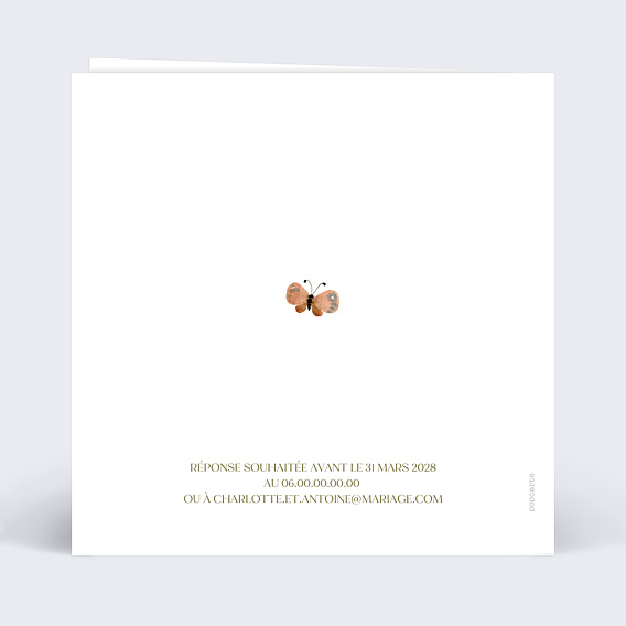 Faire part mariage Couronne de Papillons Verso